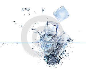 3d rendered ice cubes splashing into water