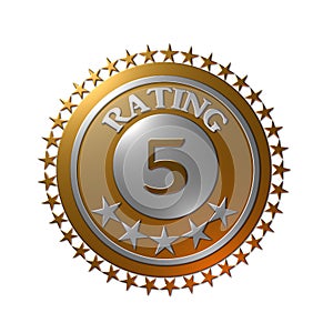 A 3D rendered illustration of a 5-star rating award