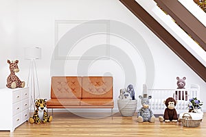 3d rendered illustration of a bright attic child room.