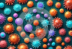 3D Rendered Illustration of Corona Virus Microorganisms in Biological Abstract Background