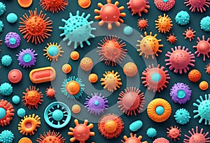 3D Rendered Illustration of Corona Virus Microorganisms in Biological Abstract Background