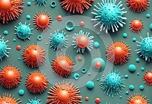 3D Rendered Illustration of Corona Virus Microorganisms in Biological Abstract Background