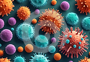 3D Rendered Illustration of Corona Virus Microorganisms in Biological Abstract Background