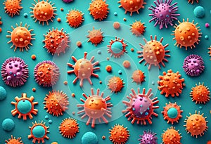 3D Rendered Illustration of Corona Virus Microorganisms in Biological Abstract Background