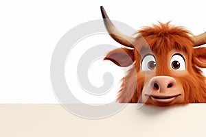 3d rendered illustration of cow cartoon character with blank sign board