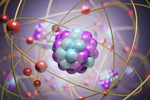 3D rendered illustration of elementary particles in atom. Physics concept