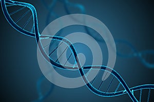 3D rendered illustration of glowing DNA molecule. Genetics and microbiology.