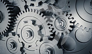 3D rendered illustration of metallic gears and cogs