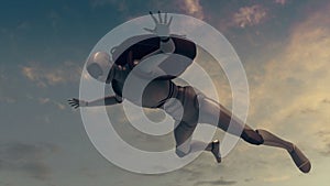 3d rendered illustration of Robot Skydiving or falling in sky