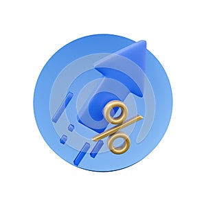 3D Rendered Illustration showing a arrow and Interest icon in blue circle. 3D render arrow and interest in blue circle