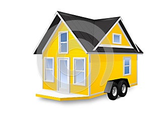 3D Rendered Illustration of a tiny house on a trailer.