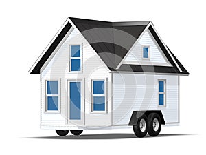 3D Rendered Illustration of a tiny house on a trailer.