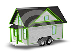 3D Rendered Illustration of a tiny house on a trailer.