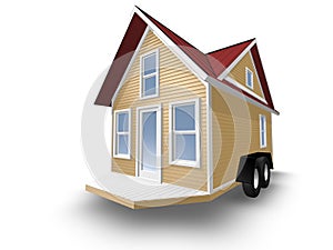 3D Rendered Illustration of a tiny house on a trailer.