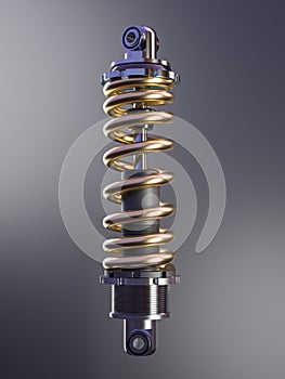 3d rendered image of a modern vehicle shock absorber with metallic finish against a gradient background