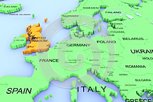 3D rendered map of COVID-19 virus pandemic in UK