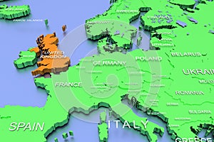 3D rendered map of COVID-19 virus pandemic in UK