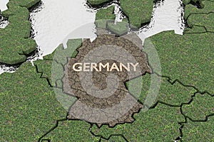 3D rendered map of Europe, with focus on Germany and Berlin, withered and living areas