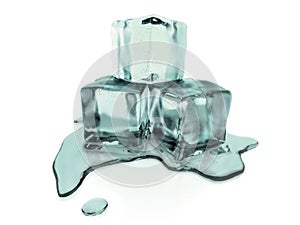 3d rendered melting ice cubes with clipping path