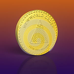 3D rendered new world order gold coin