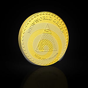 3D rendered new world order gold coin