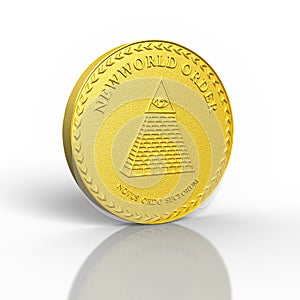 3D rendered new world order gold coin concept