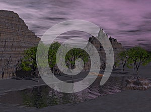 3d Rendered Night Desert Lake