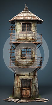 3d Rendered Old Wooden Tower With Rusty Debris And Nautical Detail