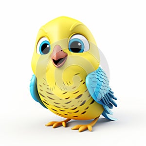 3d Rendered Plastic Cartoon Budgerigar On White Background