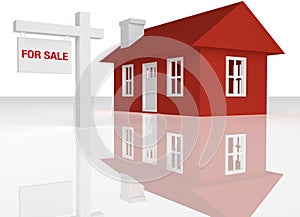 3D rendered Red house with realator sign