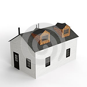 3D rendered scale model of a white, simple house