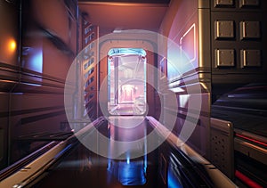 A 3d rendered sci-fi corridor inside a spaceship