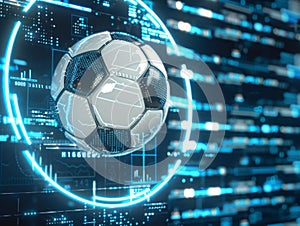 3d-rendered soccer ball with betting odds and statistics on a digital background