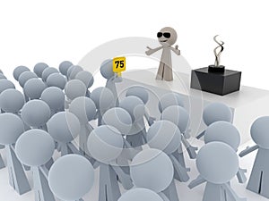 3D rendered stick people bidding in auction