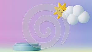 3d rendered sun with clouds. Background for children