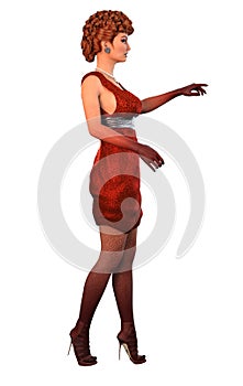3D Rendered Vamp woman in red sequin dress