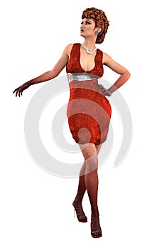 3D Rendered Vamp woman in red sequin dress