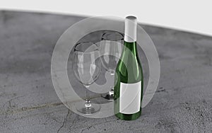 3d rendered wine bottle with glasses