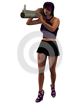 3d rendered woman with a granate launcher