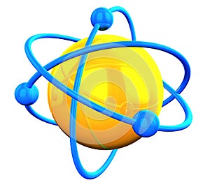 3D rendered yellow atom structure with