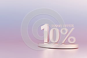 3D Rendering. 10 percent off with freespace for texting on pastel pink background