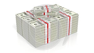 3D rendering of 100 Dollars banknote bundles stacks