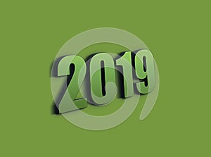 3D rendering 2019 sign on purple background. 2019 symbol, icon or button, represents the new year 2019