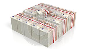 3D rendering of 50 Euros banknote bundles stacks