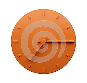3D rendering of 7:15 o'clock on an orange clock isolated on a white background
