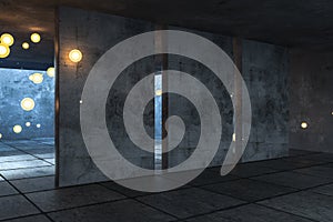 3d rendering, the abandoned empty room at night