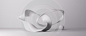 3d rendering. Abstract background of linked twisted rings. Curvy blank moebius ribbon. Modern white minimalist wallpaper