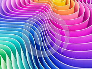 3D rendering of an abstract background of smooth curved lines of waves of splines of different colors with deep of field