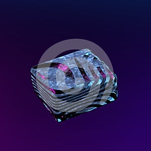 3d rendering abstract cube metal with blue and purple neon light. abstract sci fi scene background