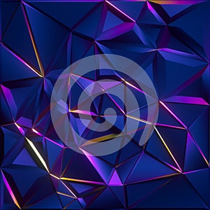 3d rendering, abstract faceted crystal background, iridescent blue texture, triangles, geometrical crystallized wallpaper